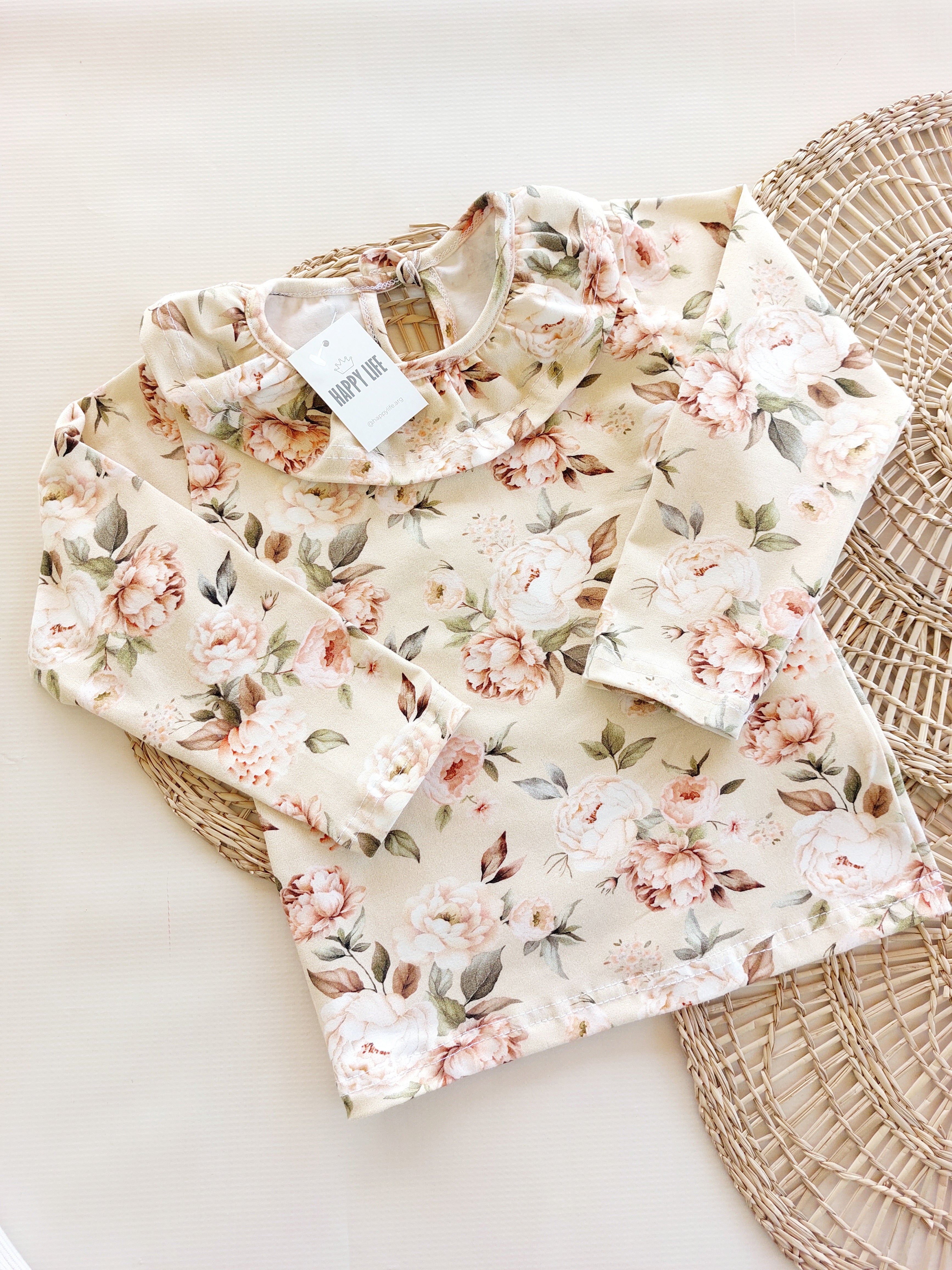 BLUSA Siena Modal - Beige flores volado en cintura - Auremi ropa infantil