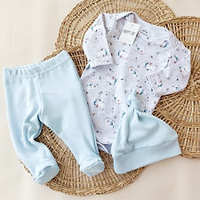 KIT RN Combinado Gale Pima - Celeste osos polar y pingüinos - Auremi ropa infantil